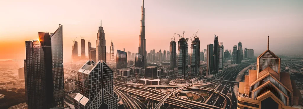 Dubai skyline at golden hour - freezone vs mainland business comparison